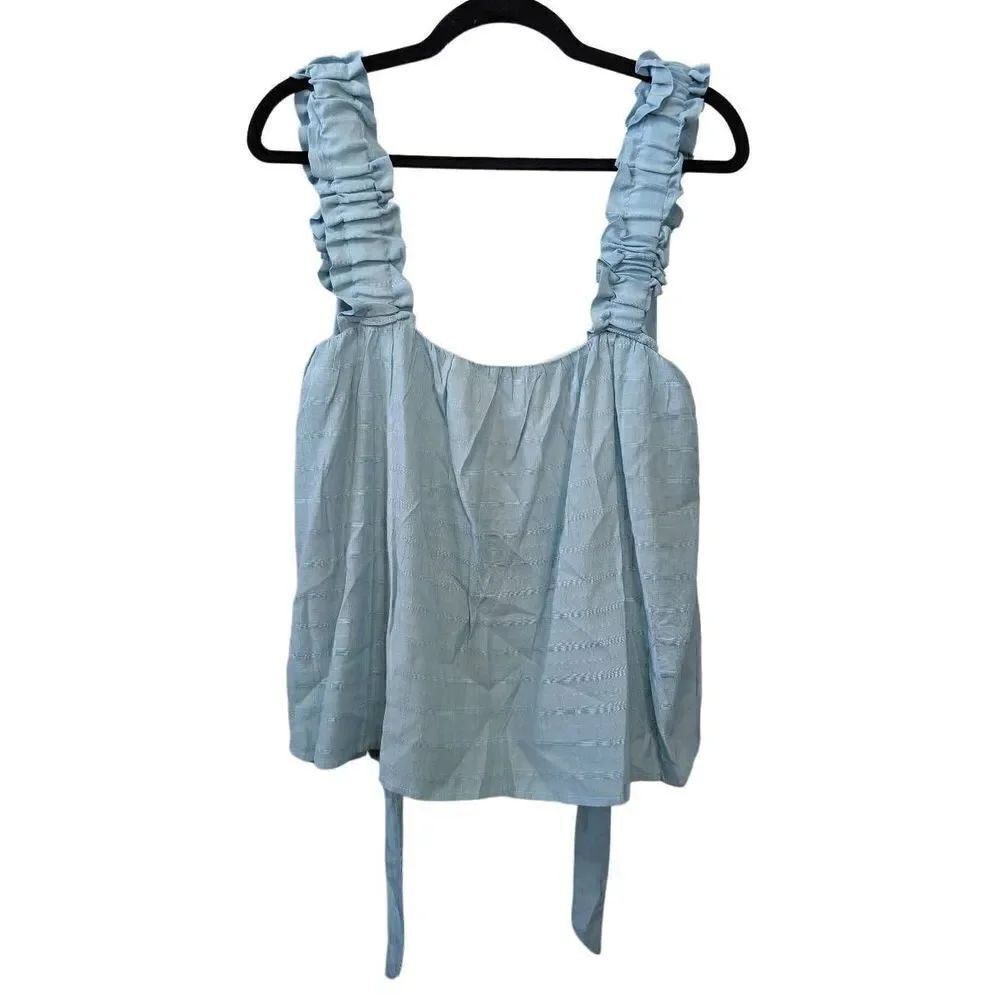 Pink Lily Blue Tank Top Ties in Back Women's Size Medium